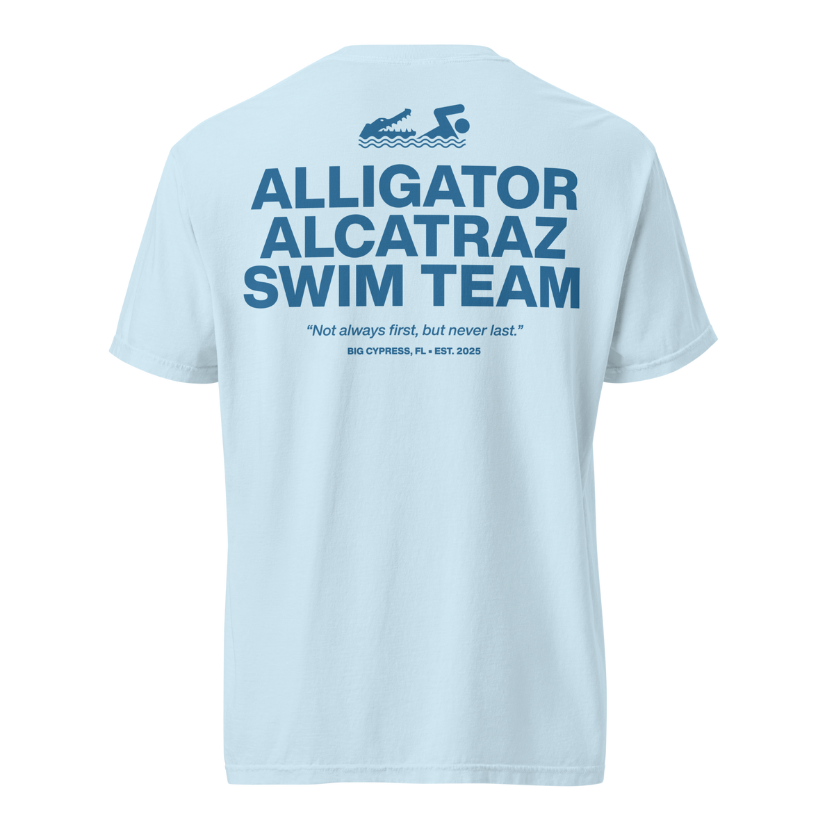 Alligator Alcatraz Swim Team T-Shirt - Light Blue – Blaze Media Shop