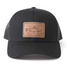 Load image into Gallery viewer, Range Leather Salmon Patch Trucker Hat - Black