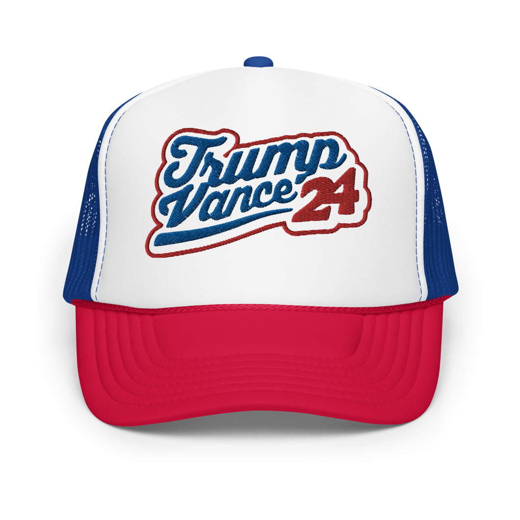 Trump Vance Varsity Trucker Hat White