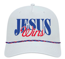 Load image into Gallery viewer, Jesus Wins Trucker Rope Hat - White