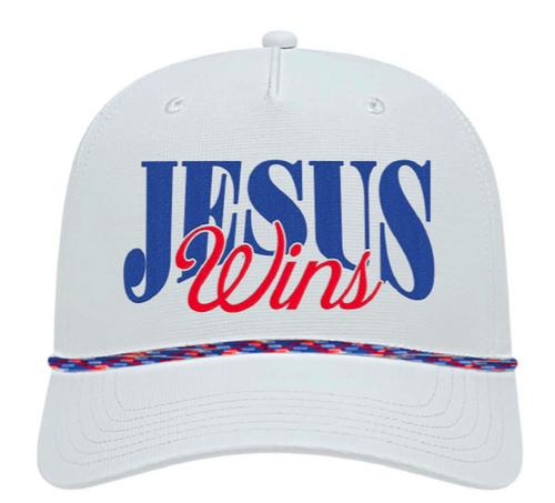 Jesus Wins Trucker Rope Hat - White